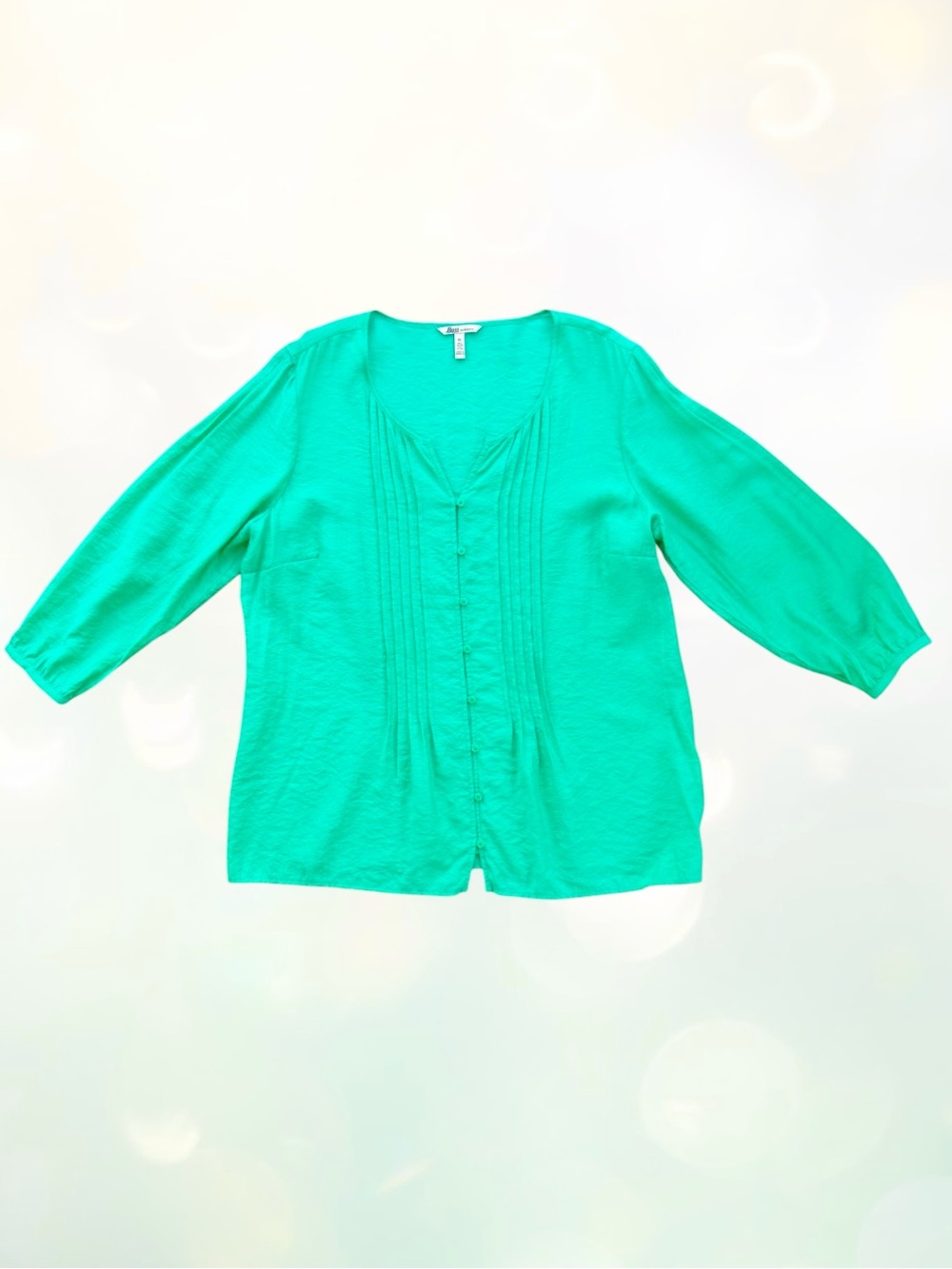G.H. Bass & Co. Teal Button-Down Pintuck Blouse